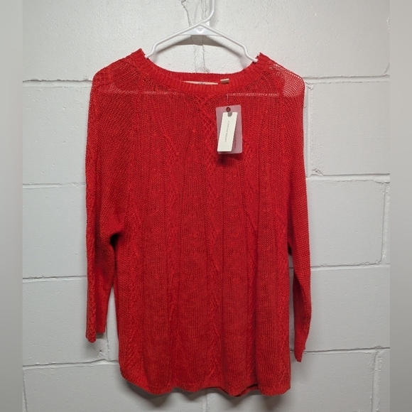 Rosie Neim Rosie Neira Anthropologie (Small) Red Knit Linen Blend Sweater NWT - Picture 1 of 8